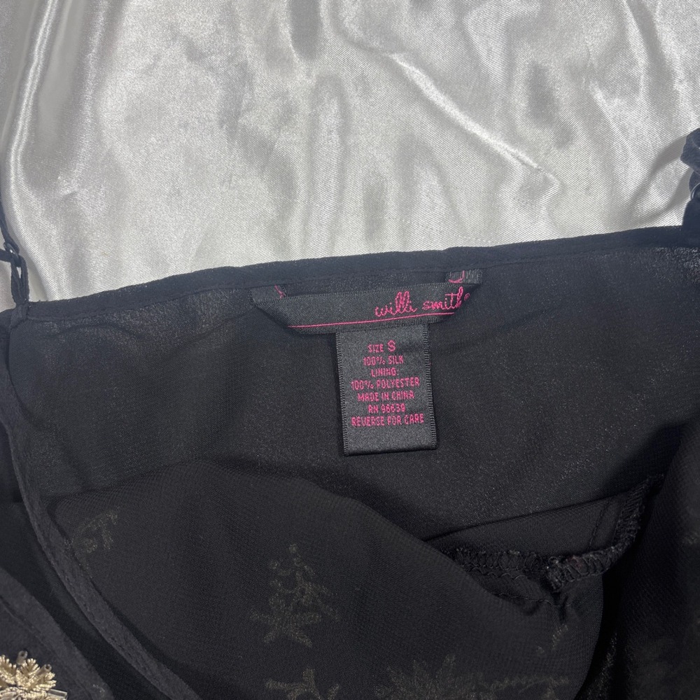 y2k Cami Top Black Excellent Willi Smith Silk Embroidered Beaded Floral Tank - Picture 6 of 7